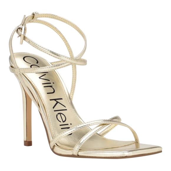 Calvin Klein Women's Tegin Strappy High Stiletto Dress Sandals Gold Size 9 - Picture 1 of 5